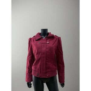NWTAmbiance Wool Blend Jacket Women's 2X Burgundy Moto Style Zip Button TrimCoat